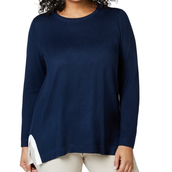 Charter Club Sweaters - Charter Club Navy Blue Split Hem Sweater 2X